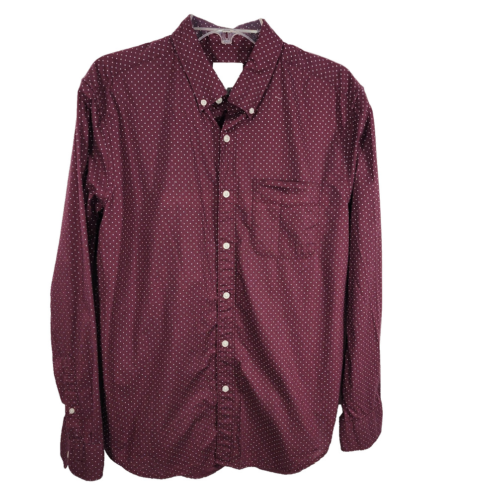 American Eagle Mens Polka Dot Button Down Shirt Large Long Sleeve Maroon Preppy